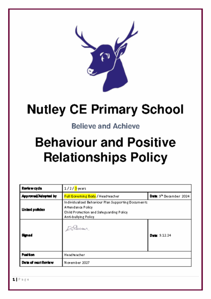 Behaviour & Positive Relationships Policy