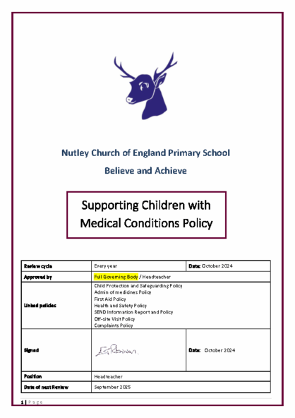 Supporting Pupils with Medical Conditions Policy