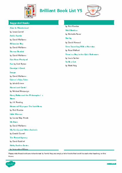 Year 5 Book List